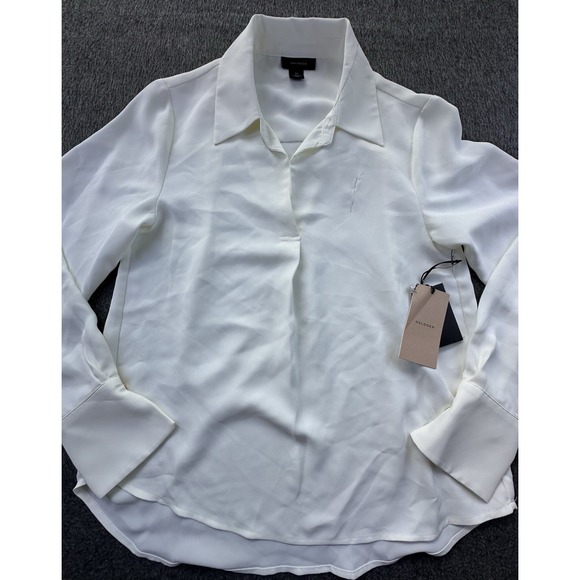 Halogen Shirt Womens XSmall Ivory Sheer V Neck Long Sleeve‎ Relaxed Blouse New - Picture 1 of 16